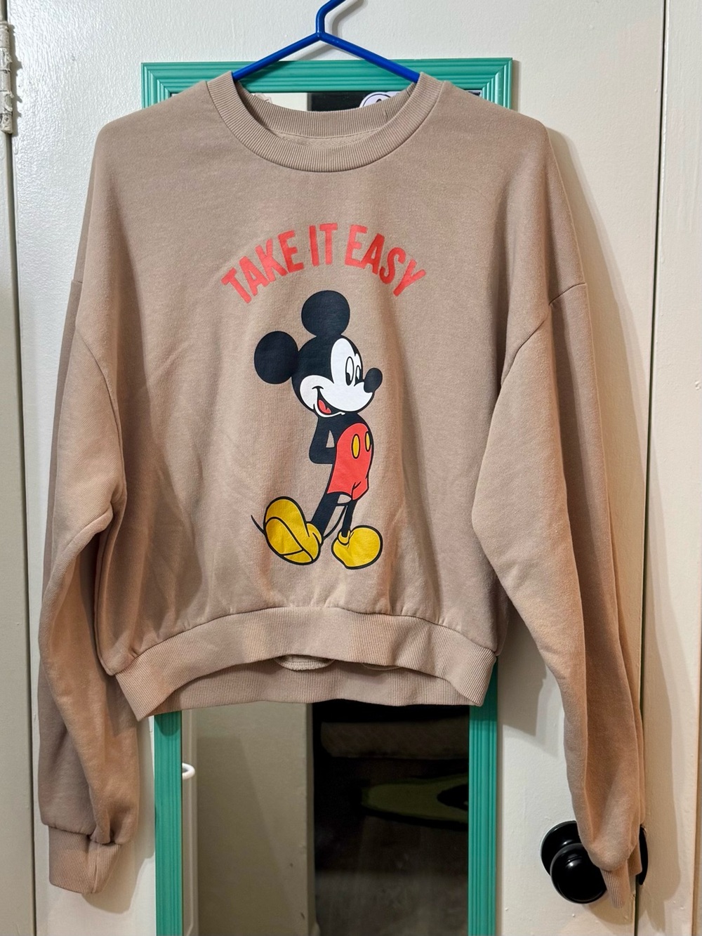 Disney Beige 'Take It Easy' Mickey Crewneck Sweatshirt